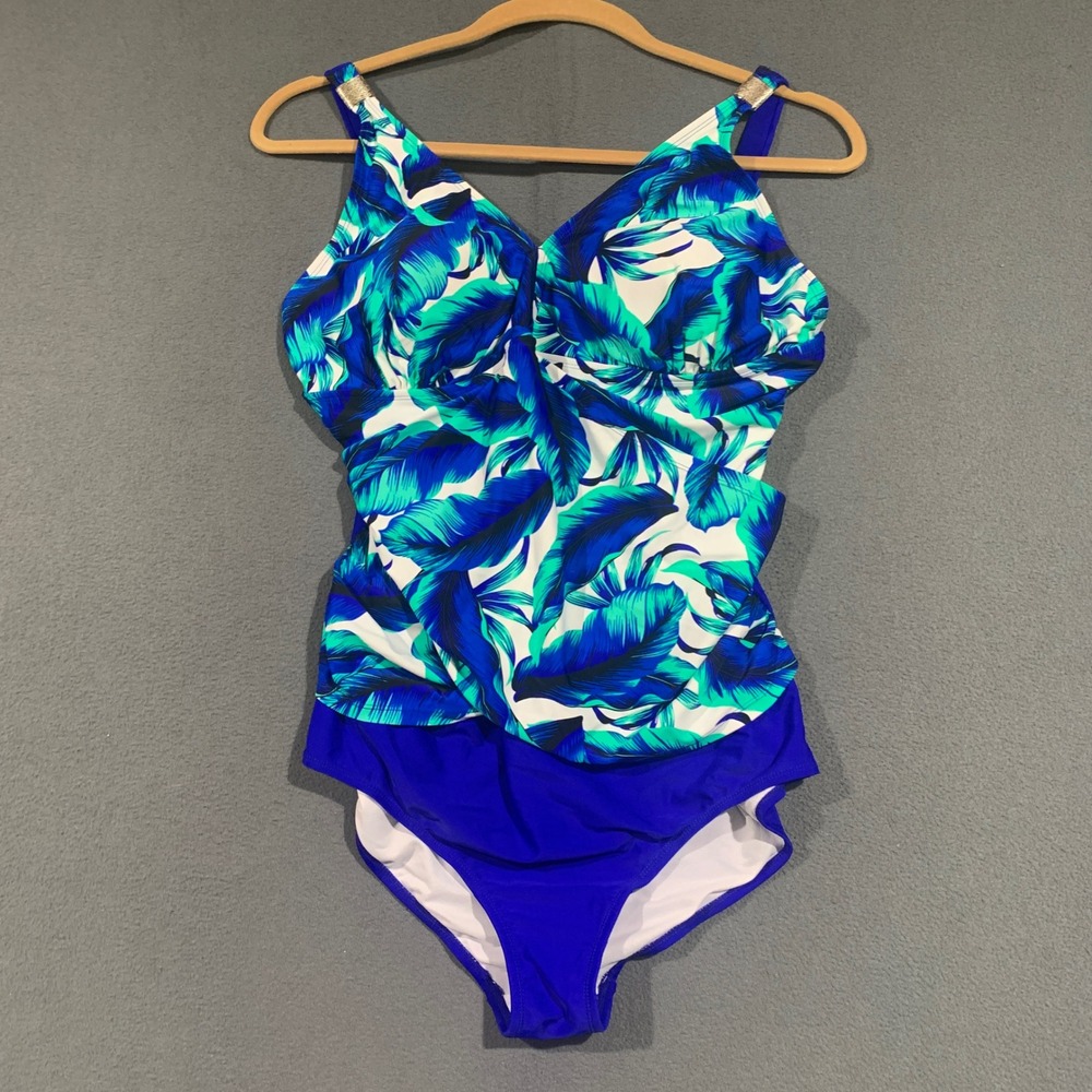 Your Best‎ Look YBL Blue Tropical Leaf One Piece Swimsuit Plus Size 22W Curvy